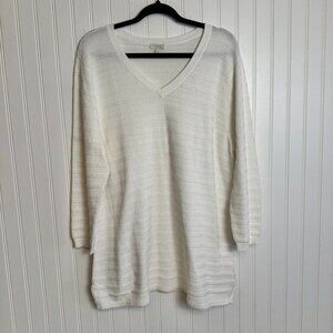 Talbots White 100% Cotton V-Neck Sweater Tunic H24